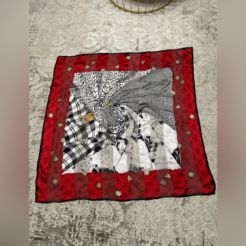 Christian Dior Red and Black Collage Scarf - Picture 8 of 9